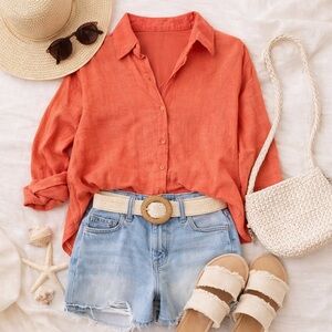 Easel Large NWOT Coral Button-Down Collared Shirt